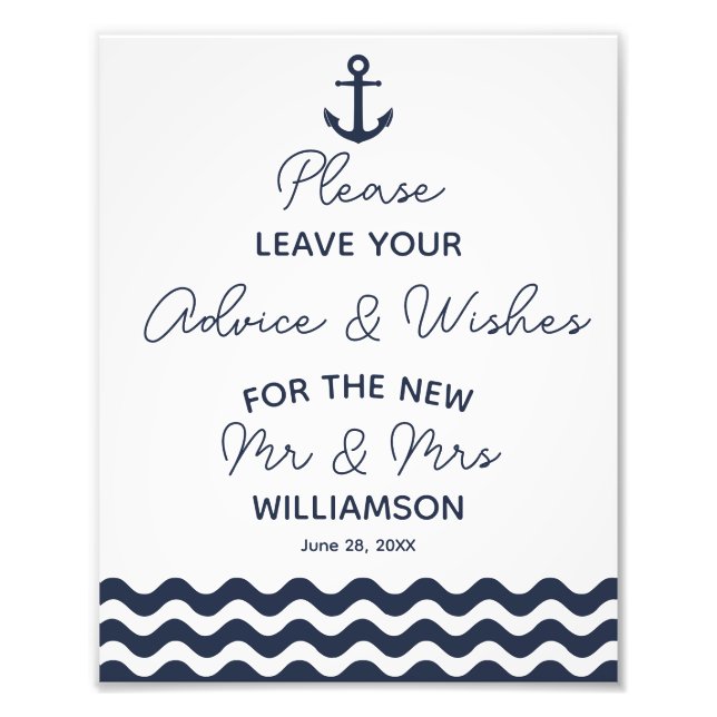 advice and well wishes party wedding sign (Front)