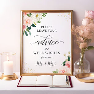 Advice and Well Wishes Sign Blush Pink Floral