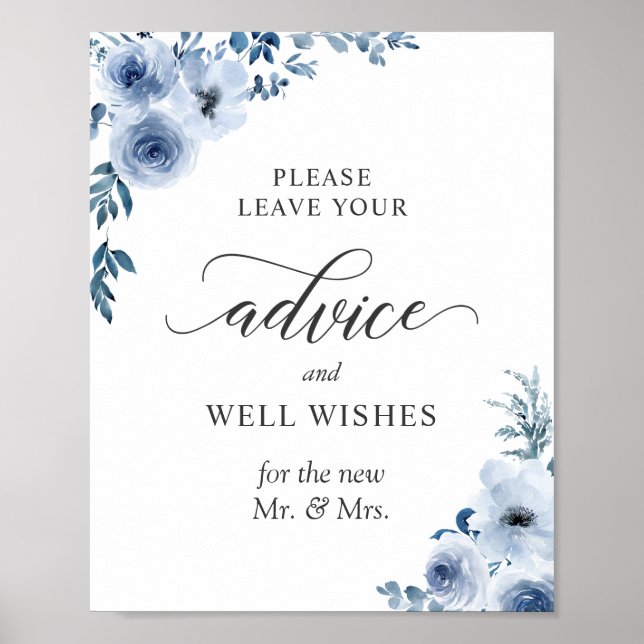 Advice and Well Wishes Sign Dusty Blue Floral (Front)