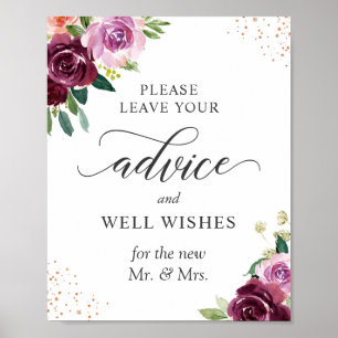 Advice and Well Wishes Sign Purple Blush Floral