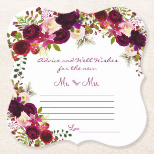 Advice and Well Wishes, Watercolor Burgundy Paper Coaster