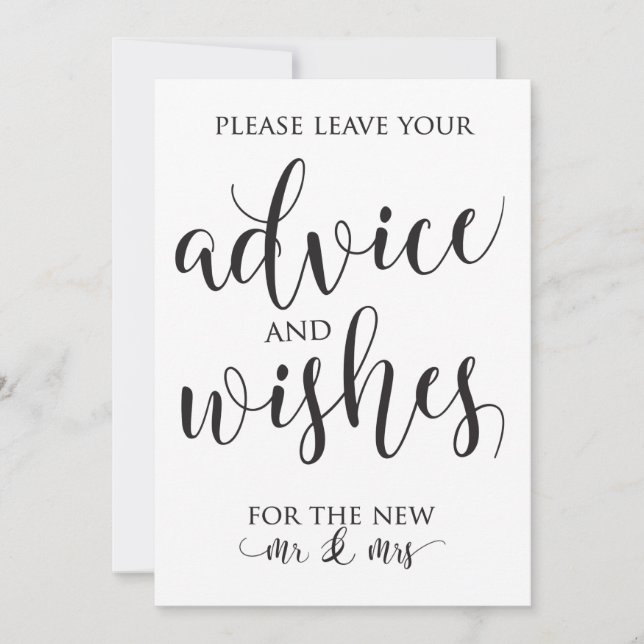 Advice and Well Wishes Wedding Decor Sign Invitation (Front)