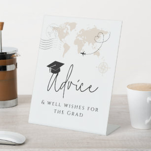 Advice and well wishes World Map travel Graduation Pedestal Sign