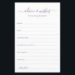 Advice and Wishes<br><div class="desc">These simple, dusty lavender grayish purple and white, modern, minimal, handwritten script Advice & Wishes sheets are perfect to have bridal shower, rehearsal dinner or wedding guests fill out for the happy couple. People will love having the prompts - they make it so easy to leave loving words of advice...</div>