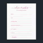 Advice and Wishes<br><div class="desc">These simple, rose pink and white, modern, minimal, handwritten script Advice & Wishes sheets are perfect to have bridal shower, rehearsal dinner or wedding guests fill out for the happy couple. People will love having the prompts - they make it so easy to leave loving words of advice and well...</div>