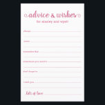 Advice and Wishes<br><div class="desc">These simple, pink and white, modern, minimal, handwritten script Advice & Wishes sheets are perfect to have bridal shower, rehearsal dinner or wedding guests fill out for the happy couple. People will love having the prompts - they make it so easy to leave loving words of advice and well wishes....</div>