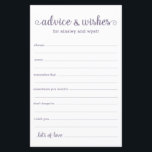 Advice and Wishes<br><div class="desc">These simple, purple and white, modern, minimal, handwritten script Advice & Wishes sheets are perfect to have bridal shower, rehearsal dinner or wedding guests fill out for the happy couple. People will love having the prompts - they make it so easy to leave loving words of advice and well wishes....</div>