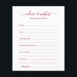 Advice and Wishes<br><div class="desc">These simple, red and white, modern, minimal, handwritten script Advice & Wishes sheets are perfect to have bridal shower, rehearsal dinner or wedding guests fill out for the happy couple. People will love having the prompts - they make it so easy to leave loving words of advice and well wishes....</div>