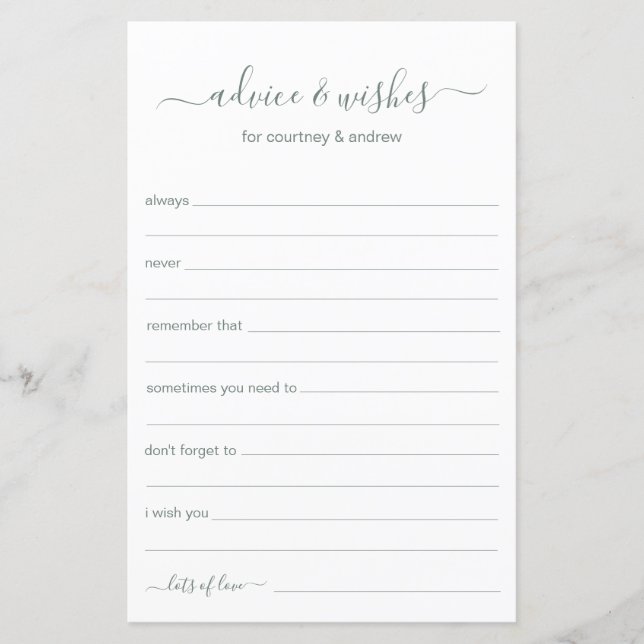 Advice and Wishes (Front)