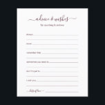 Advice and Wishes<br><div class="desc">These simple, burgundy and white, modern, minimal, handwritten script Advice & Wishes sheets are perfect to have bridal shower, rehearsal dinner or wedding guests fill out for the happy couple. People will love having the prompts - they make it so easy to leave loving words of advice and well wishes....</div>