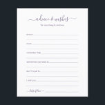 Advice and Wishes<br><div class="desc">These simple, dusty lavender grayish purple and white, modern, minimal, handwritten script Advice & Wishes sheets are perfect to have bridal shower, rehearsal dinner or wedding guests fill out for the happy couple. People will love having the prompts - they make it so easy to leave loving words of advice...</div>