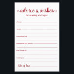 Advice and Wishes<br><div class="desc">These simple, red and white, modern, minimal, handwritten script Advice & Wishes sheets are perfect to have bridal shower, rehearsal dinner or wedding guests fill out for the happy couple. People will love having the prompts - they make it so easy to leave loving words of advice and well wishes....</div>