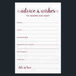 Advice and Wishes<br><div class="desc">These simple, burgundy and white, modern, minimal, handwritten script Advice & Wishes sheets are perfect to have bridal shower, rehearsal dinner or wedding guests fill out for the happy couple. People will love having the prompts - they make it so easy to leave loving words of advice and well wishes....</div>