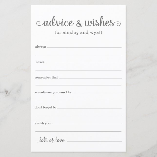 Advice and Wishes (Front)