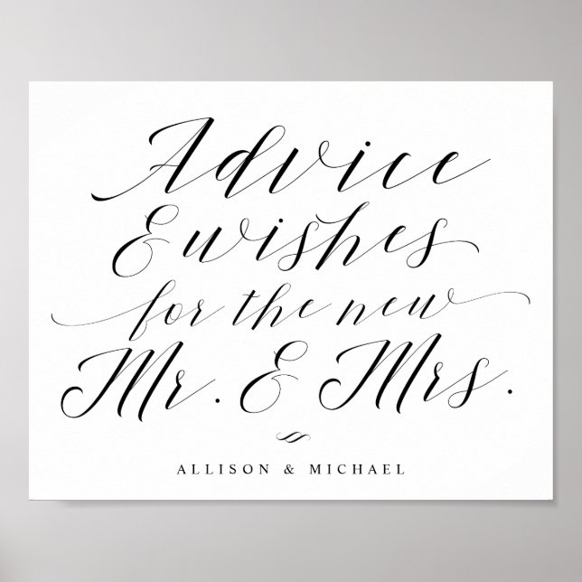 Advice and Wishes Elegant Calligraphy Wedding Sign (Front)