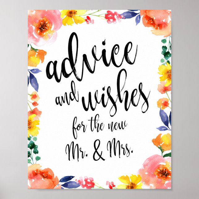 Advice and Wishes Floral 8x10 Wedding Sign (Front)
