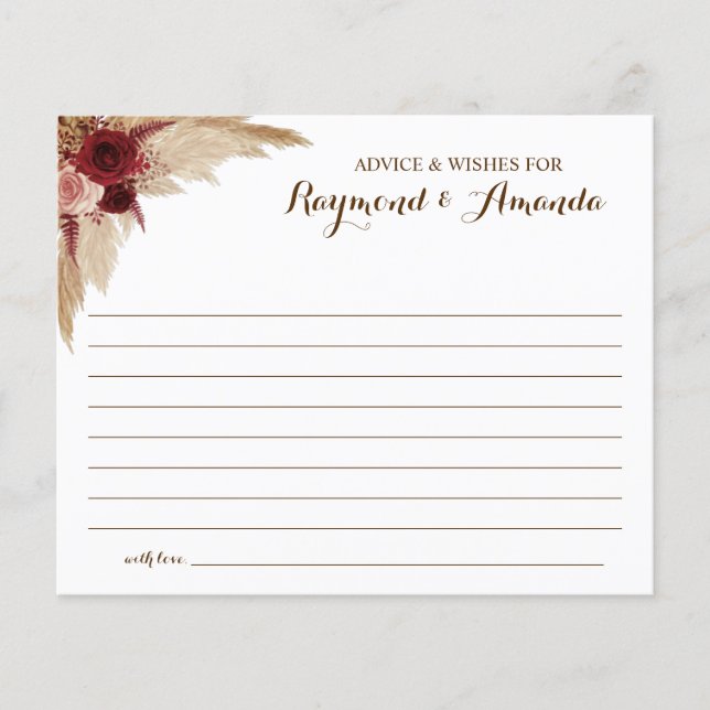 Advice and Wishes for Couple Bridal Shower card (Front)