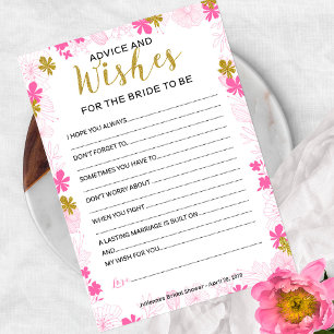 Advice and Wishes for the Bride   Pink Floral