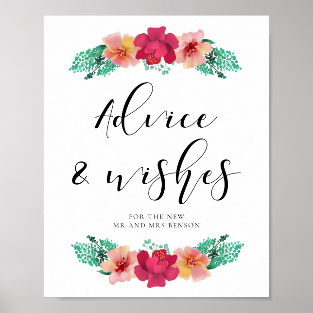 Advice and wishes for the newlyweds floral design poster (Front)
