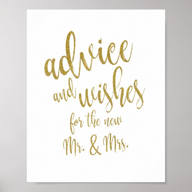 Advice and Wishes Gold Glitter 8x10 Wedding Sign (Front)