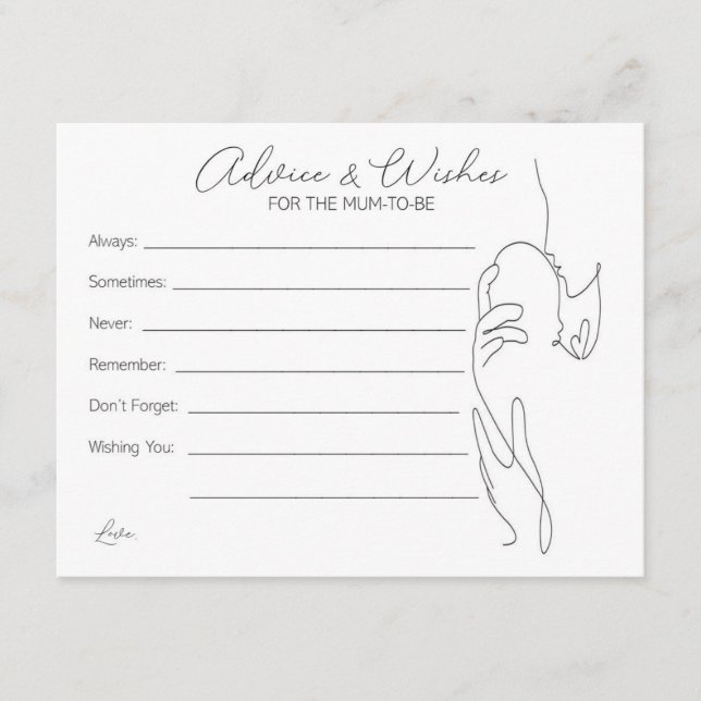 Advice and Wishes Mum To Be Card Baby Shower Games (Front)