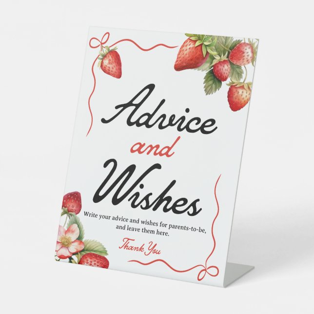 Advice and Wishes Sign | Strawberry Baby Shower  (Front)