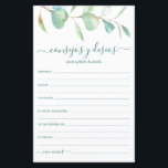 Advice and Wishes Spanish<br><div class="desc">These lovely, botanical, handwritten Spanish script Advice & Wishes (Consejos y Deseos) sheets with watercolor eucalyptus at the top are perfect to have bridal shower, rehearsal dinner or wedding guests fill out for the happy couple. People will love having the prompts - they make it so easy to leave loving...</div>