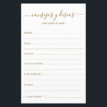 Advice and Wishes Spanish<br><div class="desc">These simple, modern, minimal, gold coloured handwritten script Consejos y Deseos sheets are perfect to have for your bridal shower, rehearsal dinner or wedding guests fill out for the happy couple. People will love having the prompts - they make it so easy to leave loving words of advice and well...</div>
