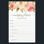 Advice and Wishes Spanish<br><div class="desc">These simple, floral, handwritten script Spanish Advice & Wishes (Consejos y Deseos) sheets with blush pink and white watercolor roses at the top are perfect to have bridal shower, rehearsal dinner or wedding guests fill out for the happy couple. People will love having the prompts - they make it so...</div>