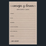 Advice and Wishes Spanish<br><div class="desc">These simple, black and white, rustic, minimal, handwritten script Spanish Advice & Wishes/Consejos y Deseos sheets are perfect to have bridal shower, rehearsal dinner or wedding guests fill out for the happy couple. People will love having the prompts - they make it so easy to leave loving words of advice...</div>