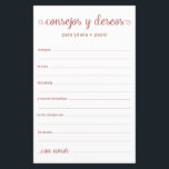 Advice and Wishes Spanish<br><div class="desc">These simple, rose gold, modern, minimal, handwritten script Spanish Advice & Wishes/Consejos y Deseos sheets are perfect to have bridal shower, rehearsal dinner or wedding guests fill out for the happy couple. People will love having the prompts - they make it so easy to leave loving words of advice and...</div>