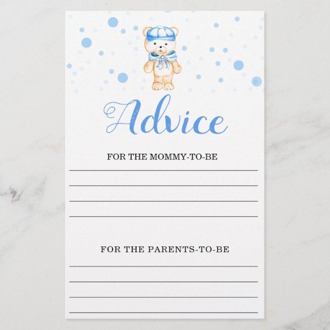 Advice Blue Boy Baby Shower Game (Front)