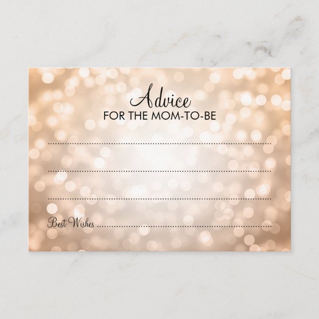 Advice Card Baby Shower Copper Glitter Lights (Front)