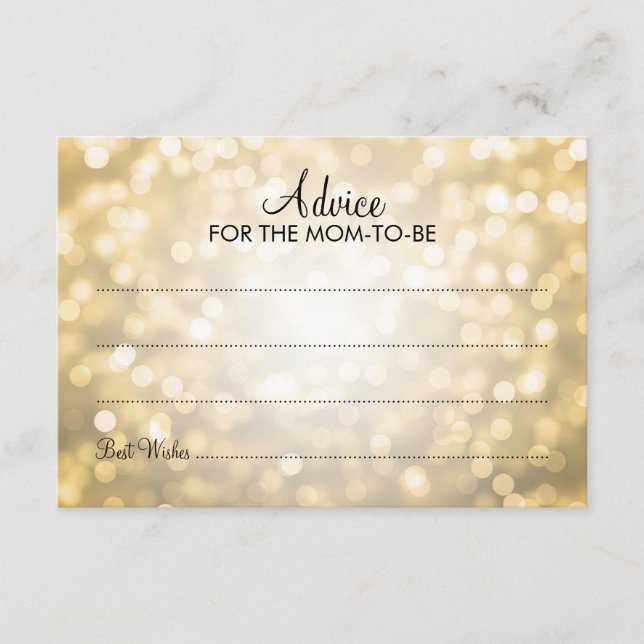 Advice Card Baby Shower Gold Glitter Lights (Front)