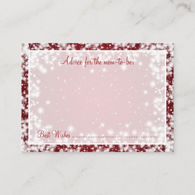 Advice Card Baby Shower Winter Sparkle Red (Front)
