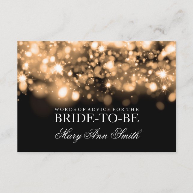 Advice Card Bridal Shower Gold Sparkling Lights (Front)