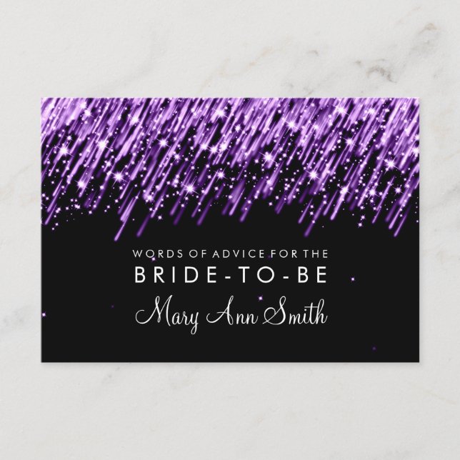 Advice Card Bridal Shower Purple Falling Stars (Front)