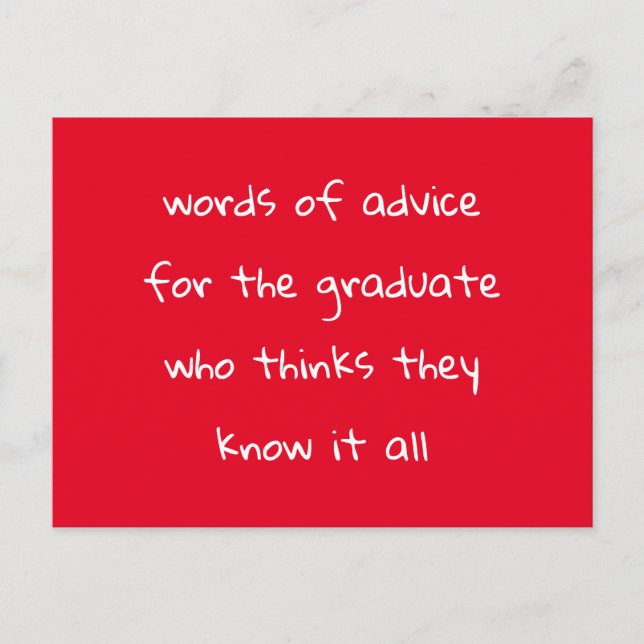 Advice Card For The Graduate Party Funny Red (Front)
