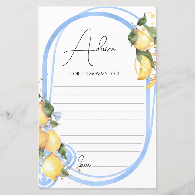 Advice Card Mum To Be Lemon Baby Shower (Front)