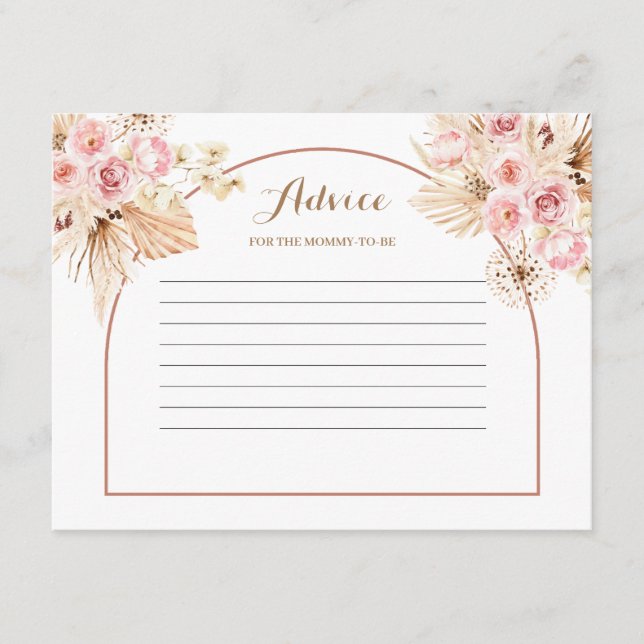 Advice Card Pink Floral Boho Pampas Grass (Front)
