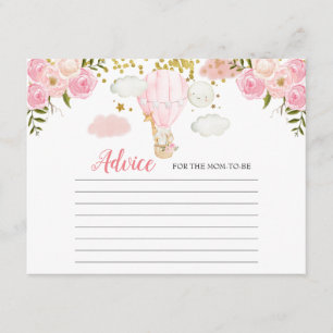 Advice Card Pink Hot Air Balloon Animals jungle