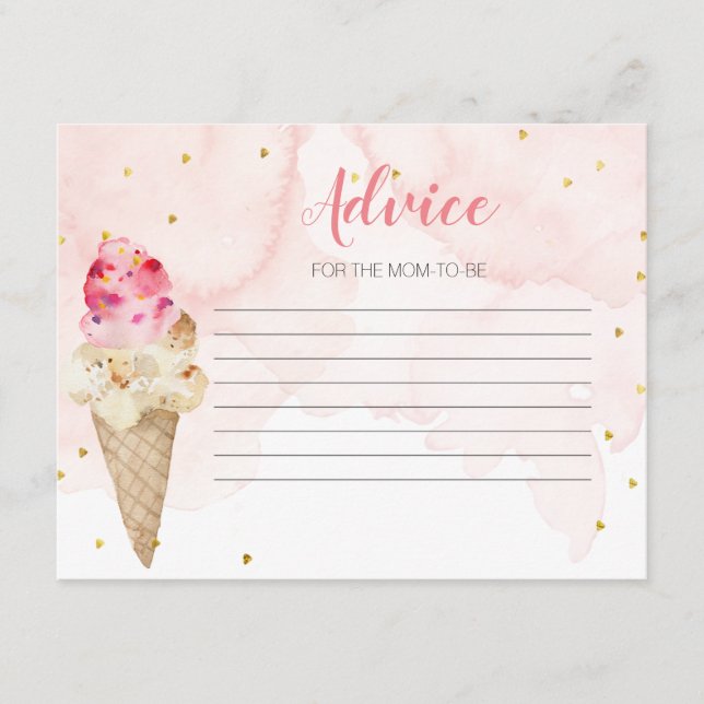 Advice Card Pink Ice cream Bridal Shower (Front)