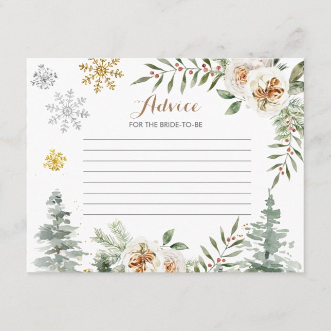 Advice Card Winter White Floral Pine Trees (Front)