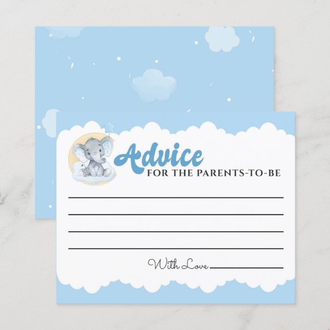 Advice Cards Blue Elephant Boy Baby Shower (Front/Back)