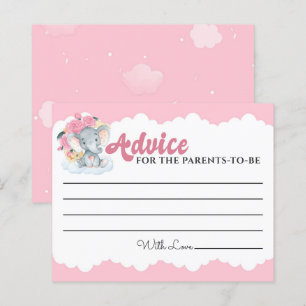 Advice Cards Pink Floral Elephant Girl Baby Shower