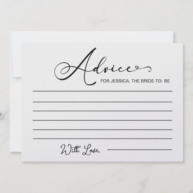 Advice for Bride to Be- Bridal Shower Advice Cards (Front)