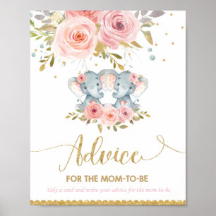 Advice for Mom to Be Elephant Twins Baby Shower Poster