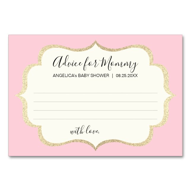 ADVICE FOR MOMMY Pink Gold GIRL Baby Shower Cards (Front)