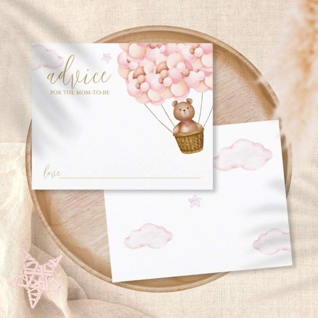 Advice For Mommy Teddy Bear Pink Baby Shower Card (Creator Uploaded)