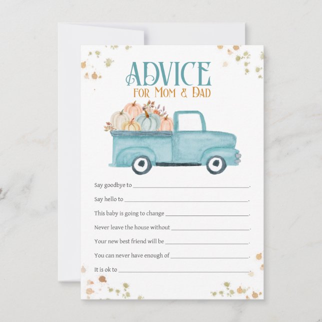 Advice for Mum & Dad Card, Blue Pumpkin Truck Card (Front)
